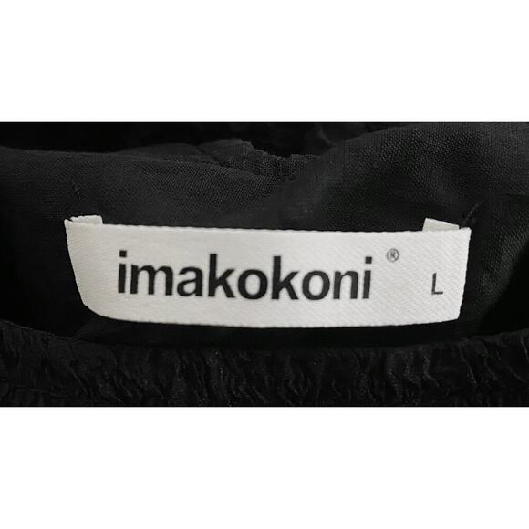 Imakokoni Women's Black Midi Tie Back Layered Textured Dress Pockets Minimalist - Picture 9 of 10